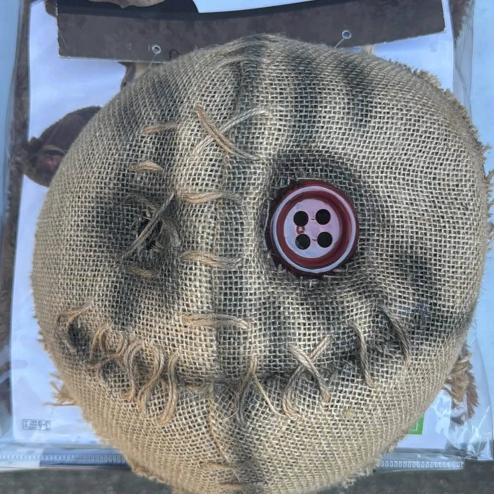 Rustic Burlap Mask with Red Button Detail